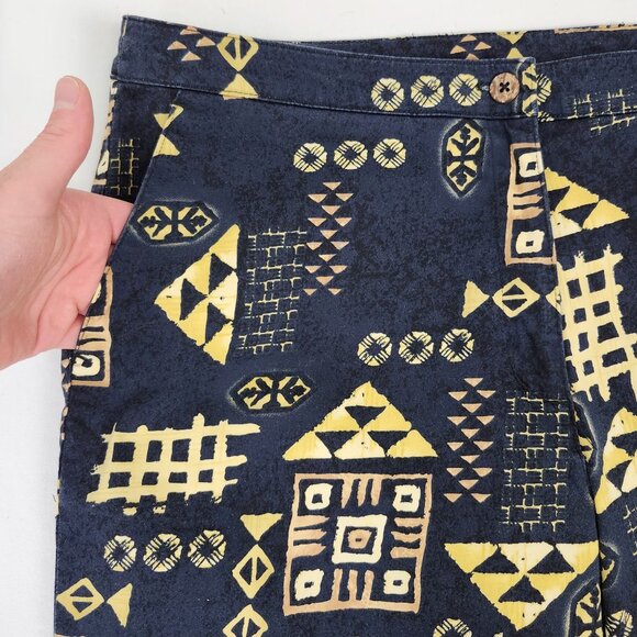 Vtg 90s Banana Bay Resort Wear Capri Pant Geometric Print 4 Pockets Navy Yellow - Picture 9 of 16